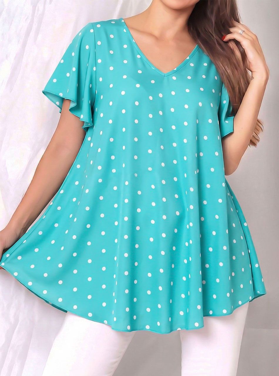 A vonalú, lenge pöttyös felső (menta)