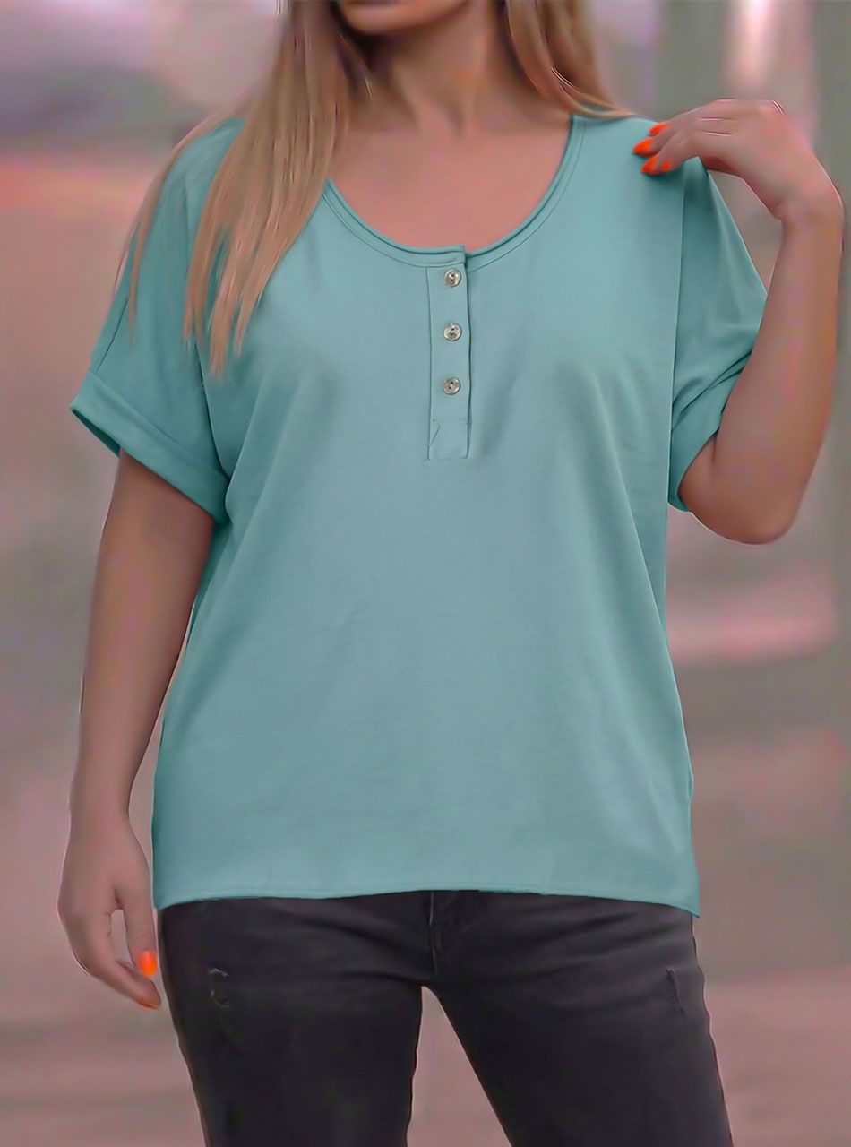 Kimberly, egyszínű gombos felső (világoszöld)