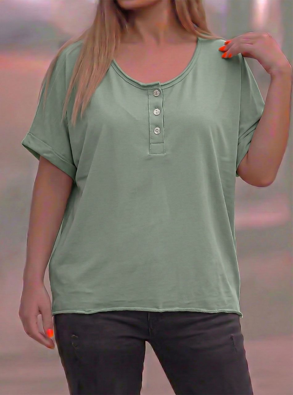 Kimberly, egyszínű gombos felső (kheki)