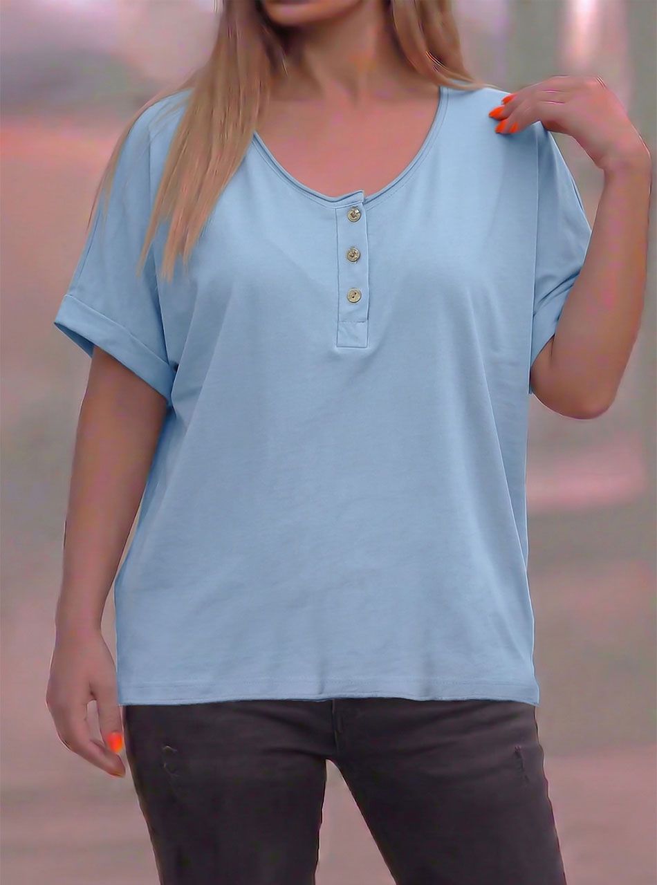 Kimberly, egyszínű gombos felső (világoskék)