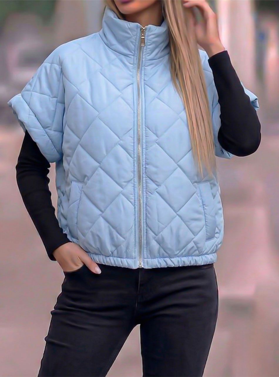 Rövid ujjú, steppelt kabát (világoskék)