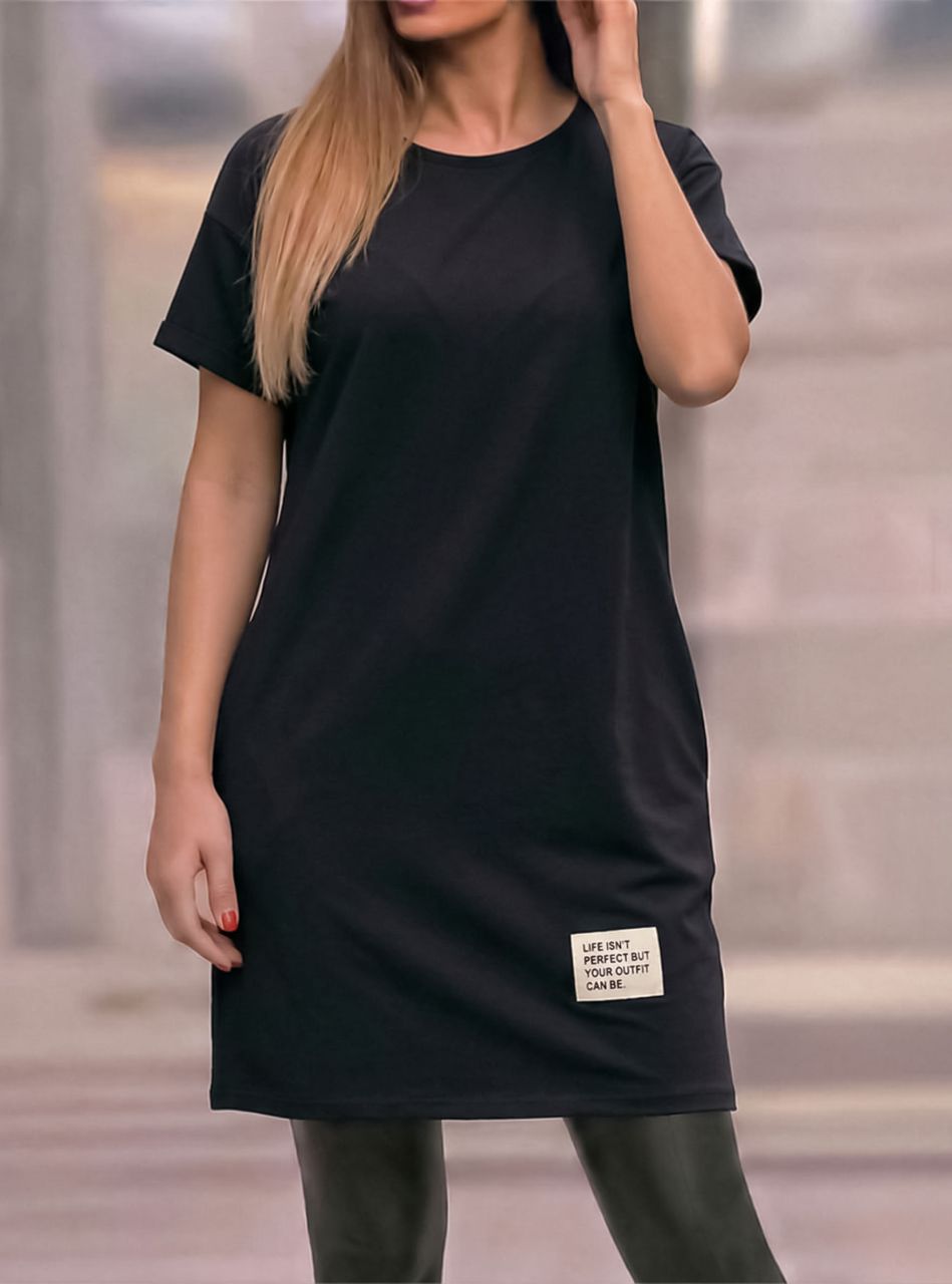 Lauren, egyszínű zsebes ruha (fekete)