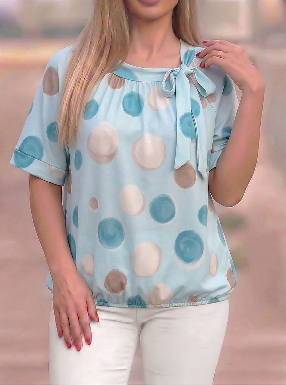 Nyaknál kötős, gumis aljú pöttyös felső (vízzöld)