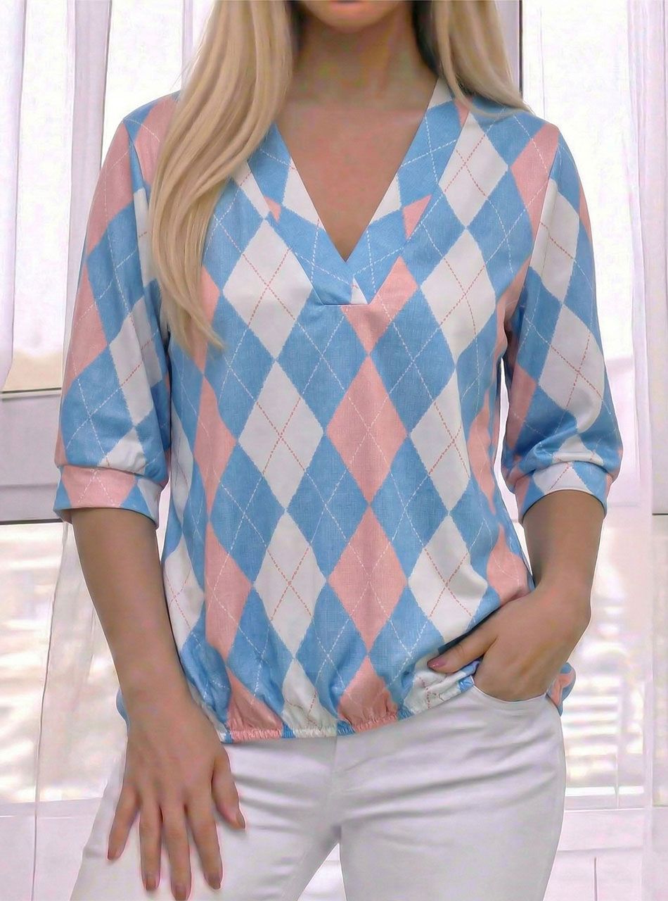 Rombusz mintás, gumis aljú felső (kék-rózsaszín)