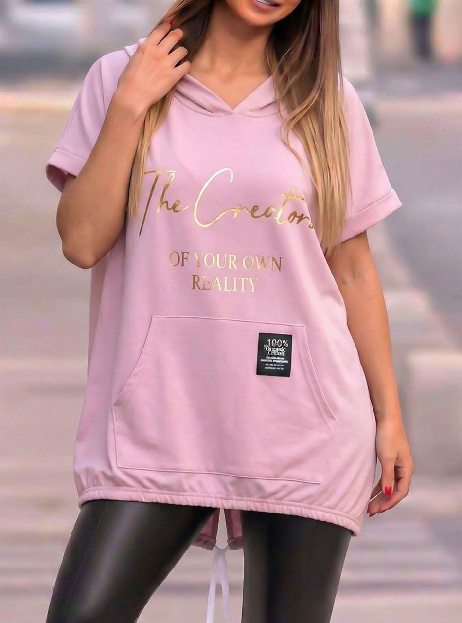 Kenguru zsebes, kapucnis felső (rózsaszín)