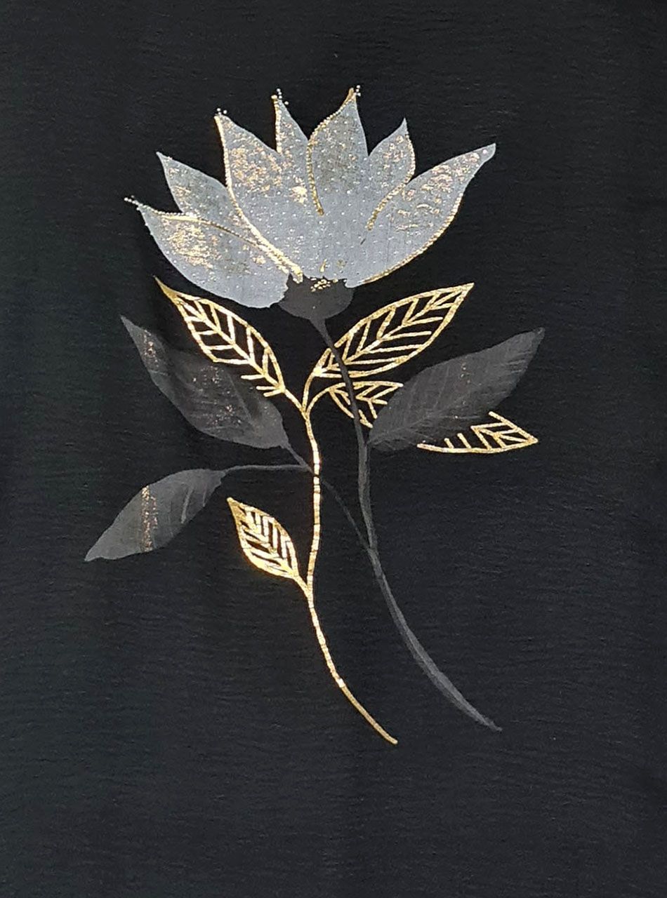 Virág mintás-strasszos extra bő felső (fekete)