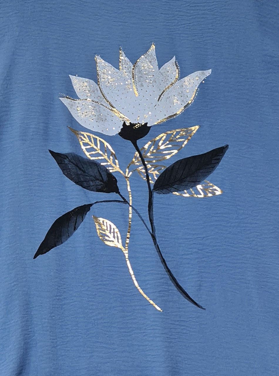 Virág mintás-strasszos extra bő felső (farmerkék)