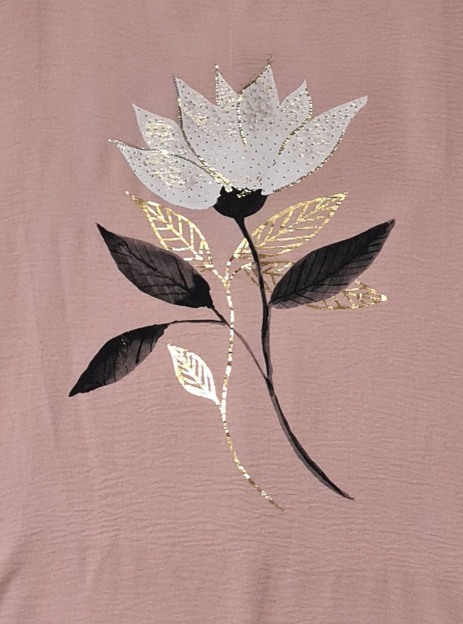 Virág mintás-strasszos extra bő felső (púder)