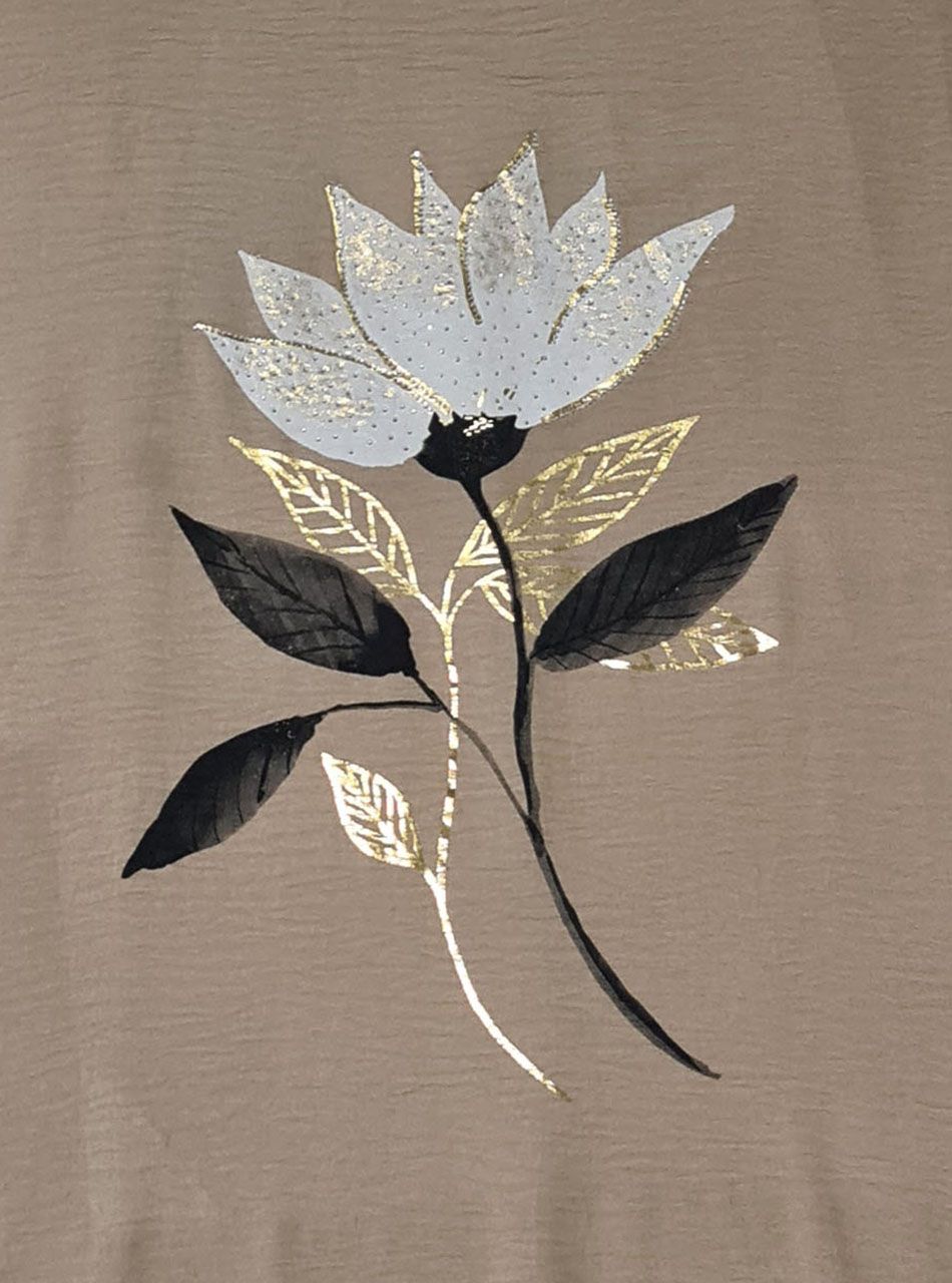 Virág mintás-strasszos extra bő felső (tejeskávé)