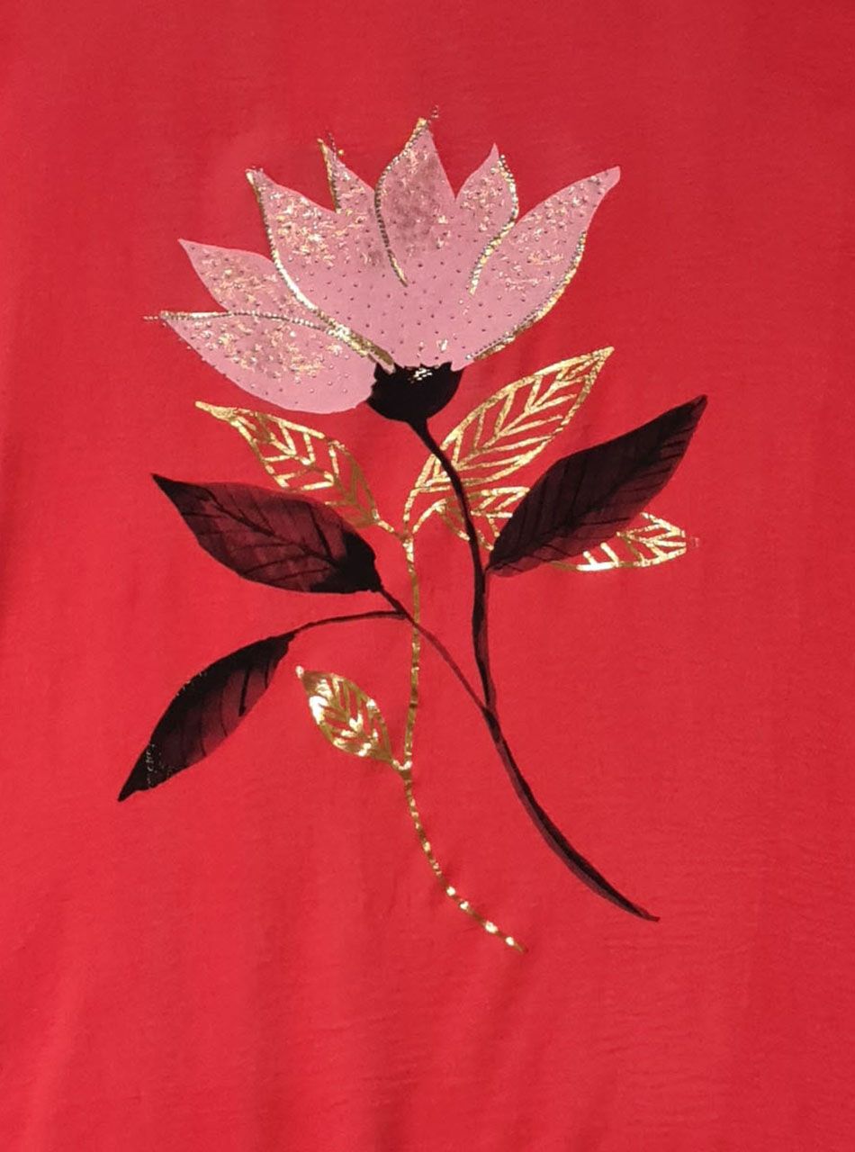 Virág mintás-strasszos extra bő felső (korall)