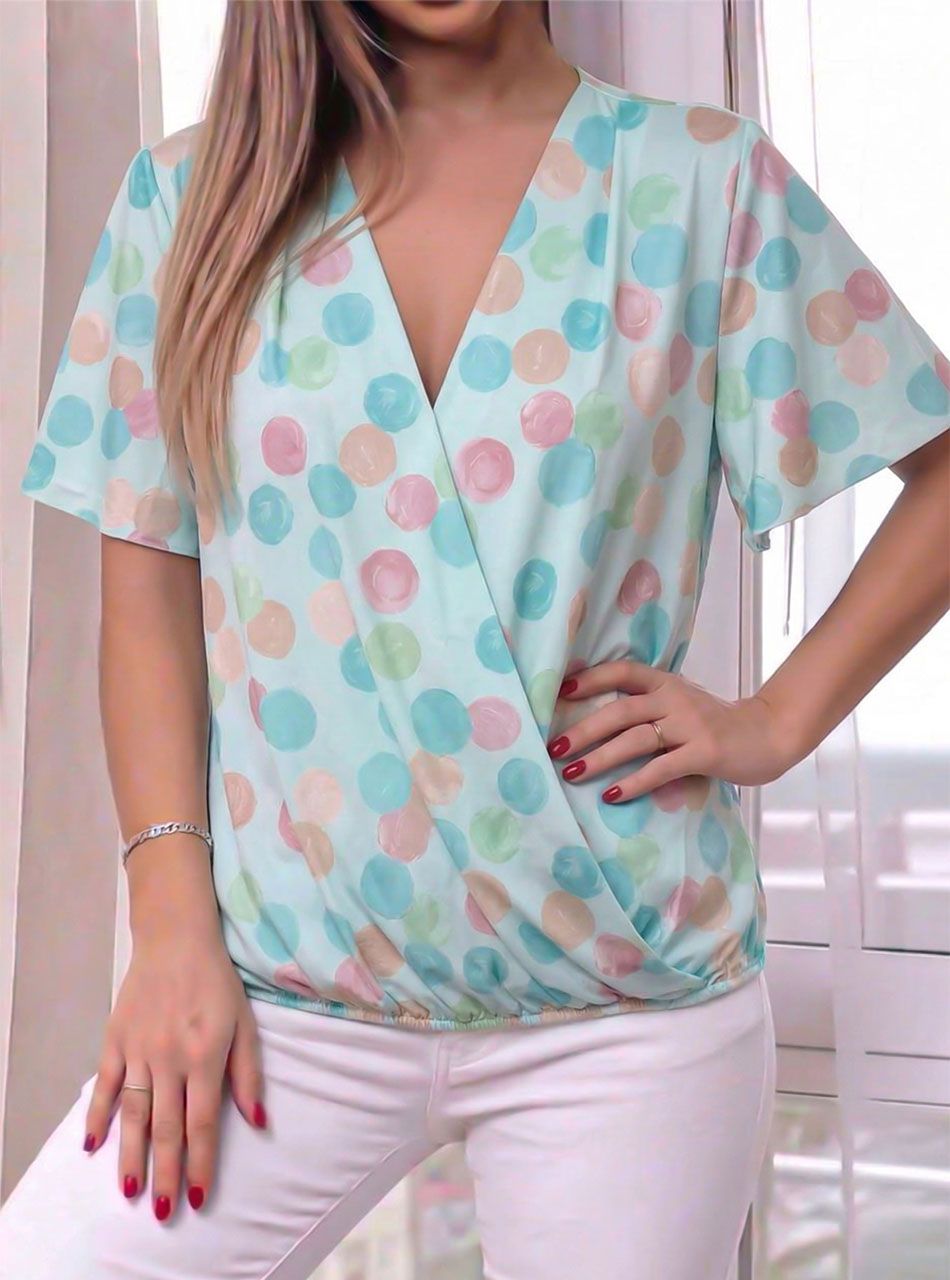 Pillangó ujjú, átlapolt, pöttyös felső (világoszöld)