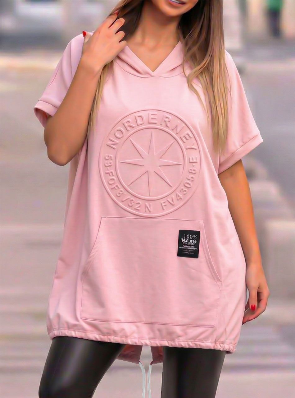 Nyomott mintás, kapucnis kenguru zsebes felső (rózsaszín)