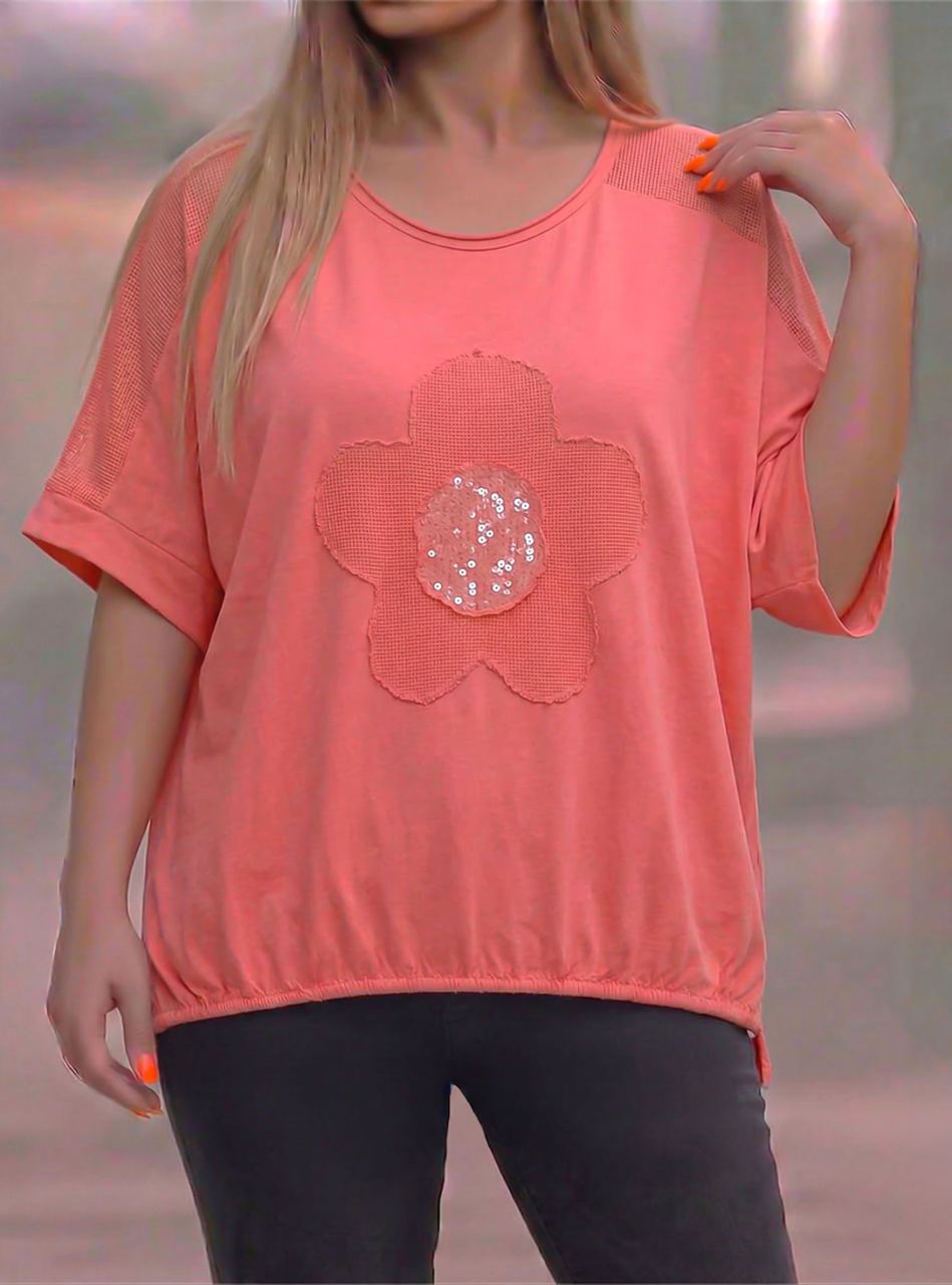 Hannah, virágdíszes laza felső (korall)