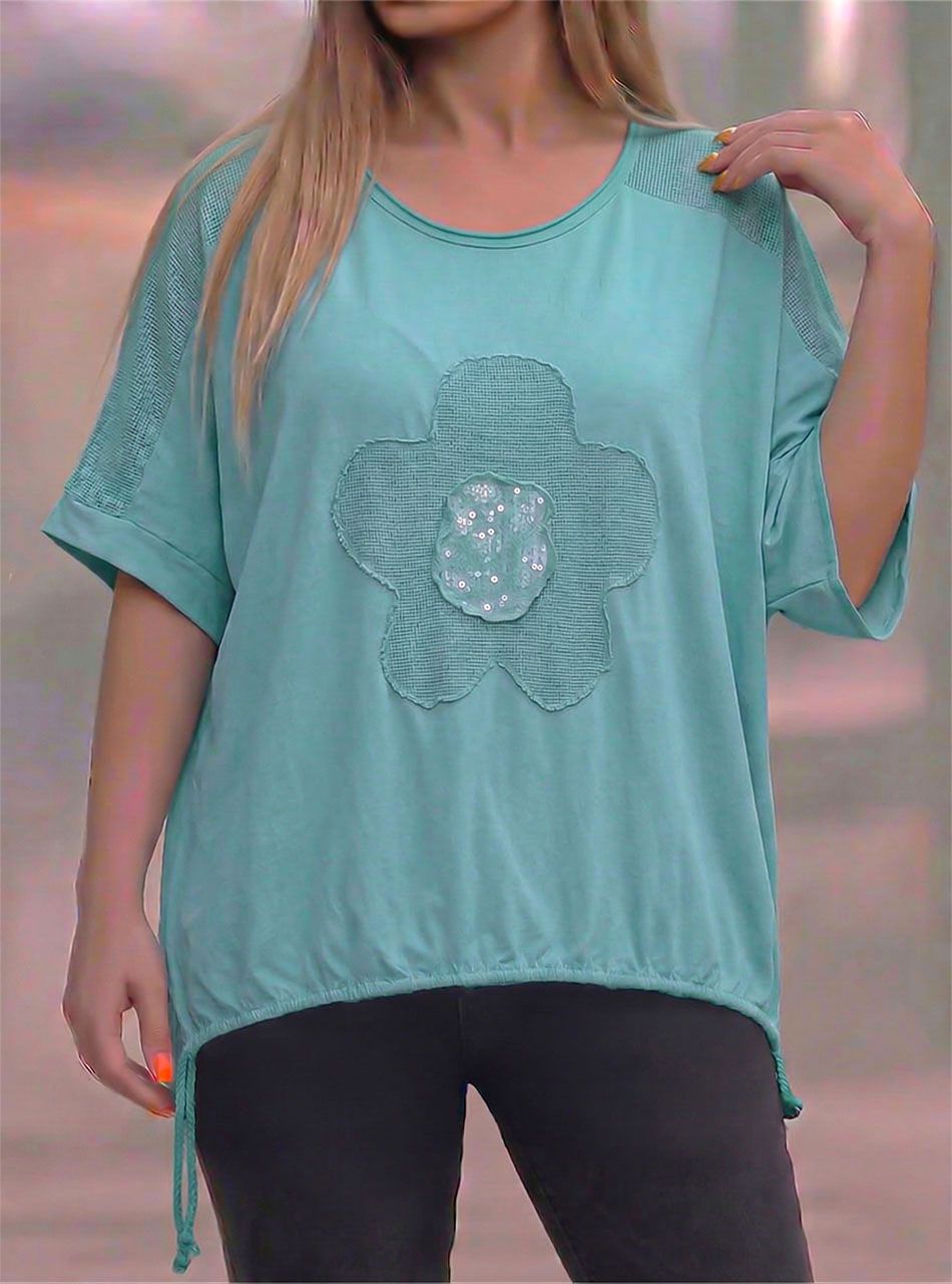 Hannah, virágdíszes laza felső (zöld)