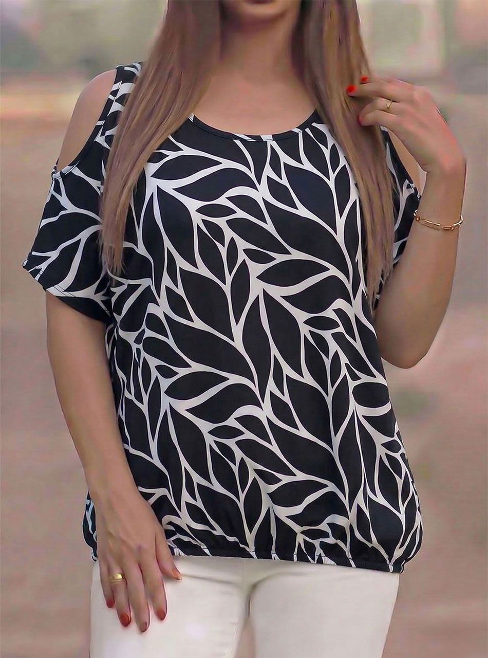 Nyitott vállú, gumis aljú mintás felső V.