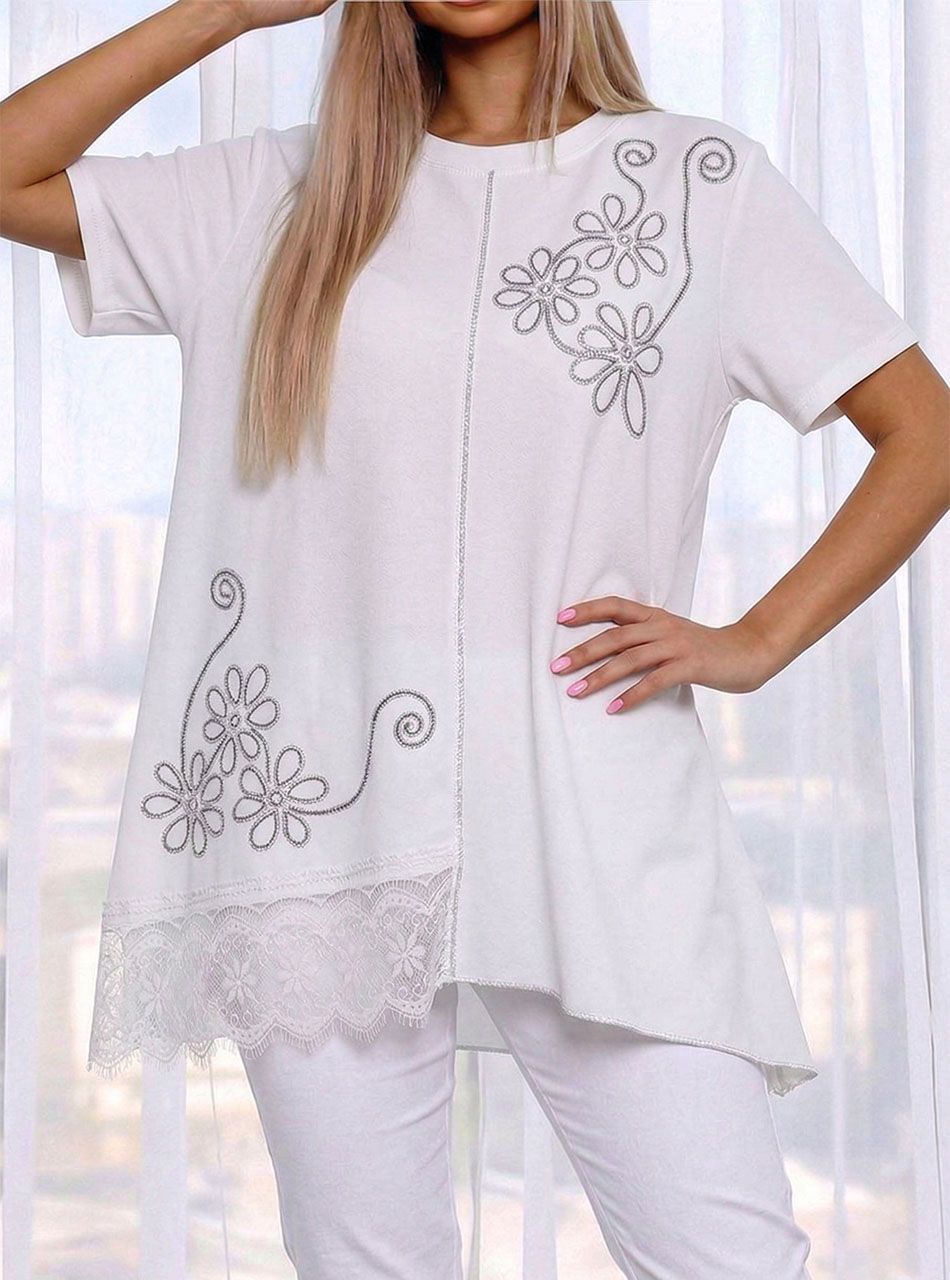 Csipkés aljú, A vonalú strasszos felső (fehér)