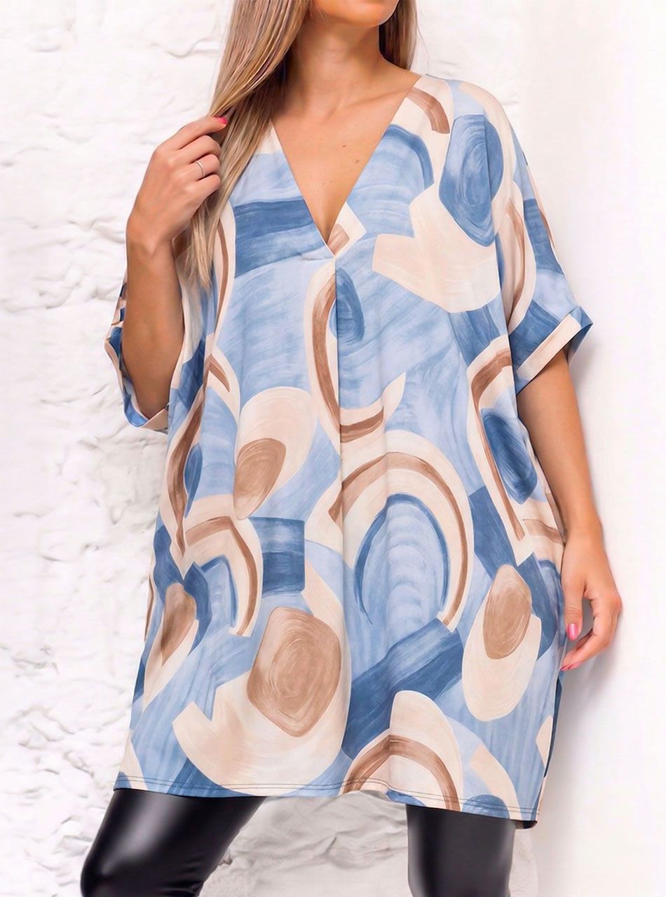 Extra bő, mintás tunika (világoskék)