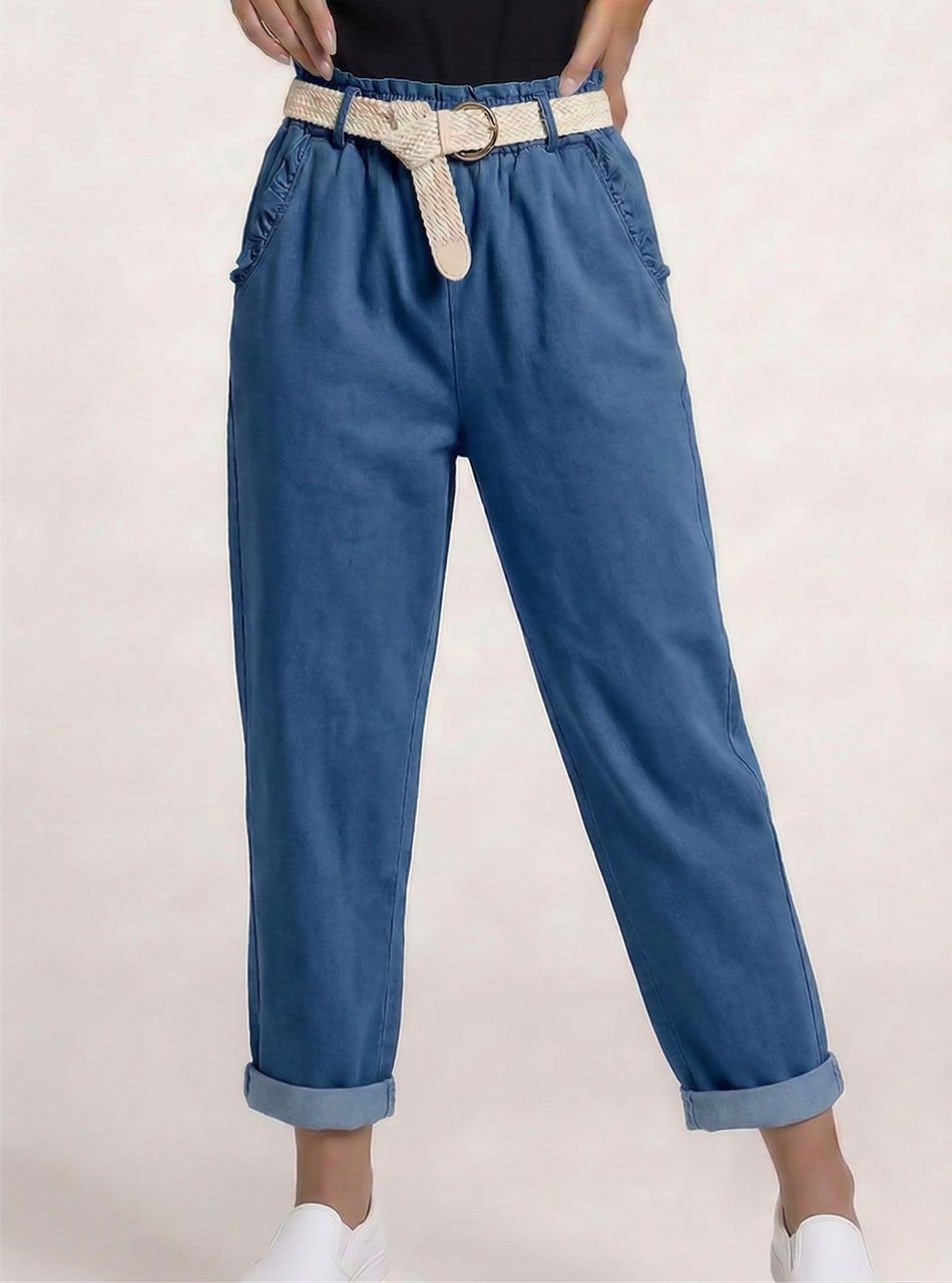 Farmer hatású, zsebnél fodros gumis derekú nadrág övvel II.