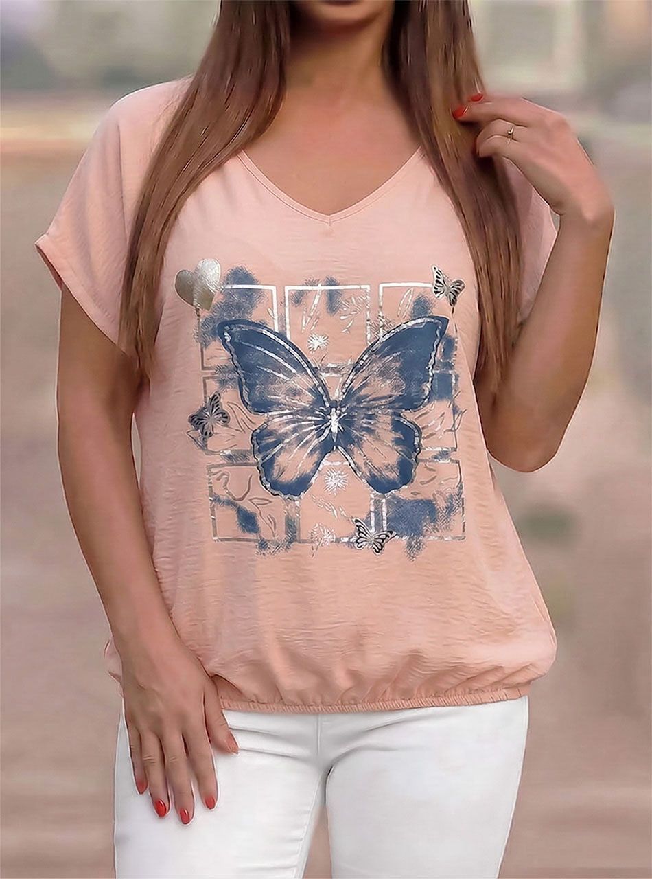 Gumis aljú, lenge mintás felső (barack)