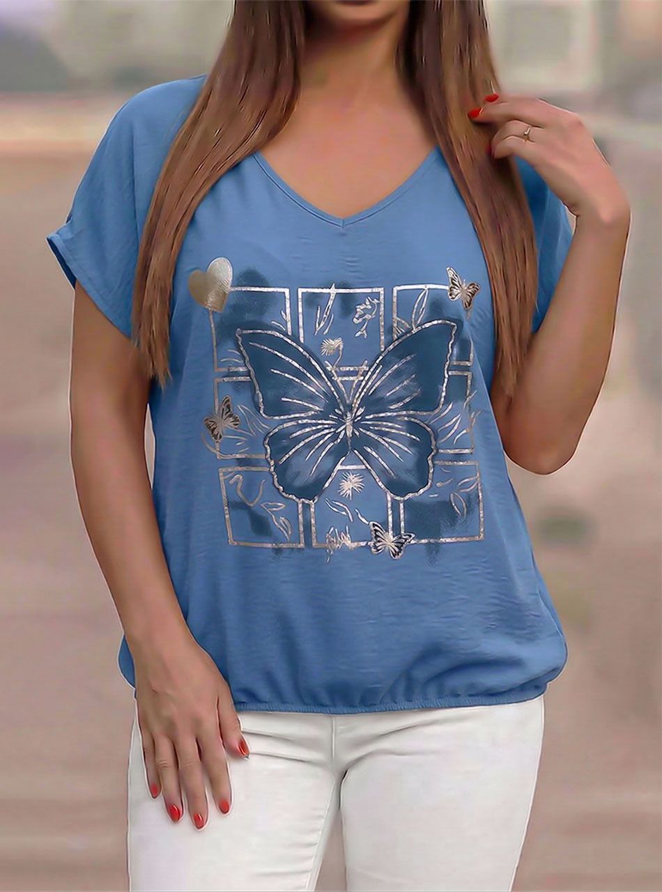 Gumis aljú, lenge mintás felső (farmerkék I.)