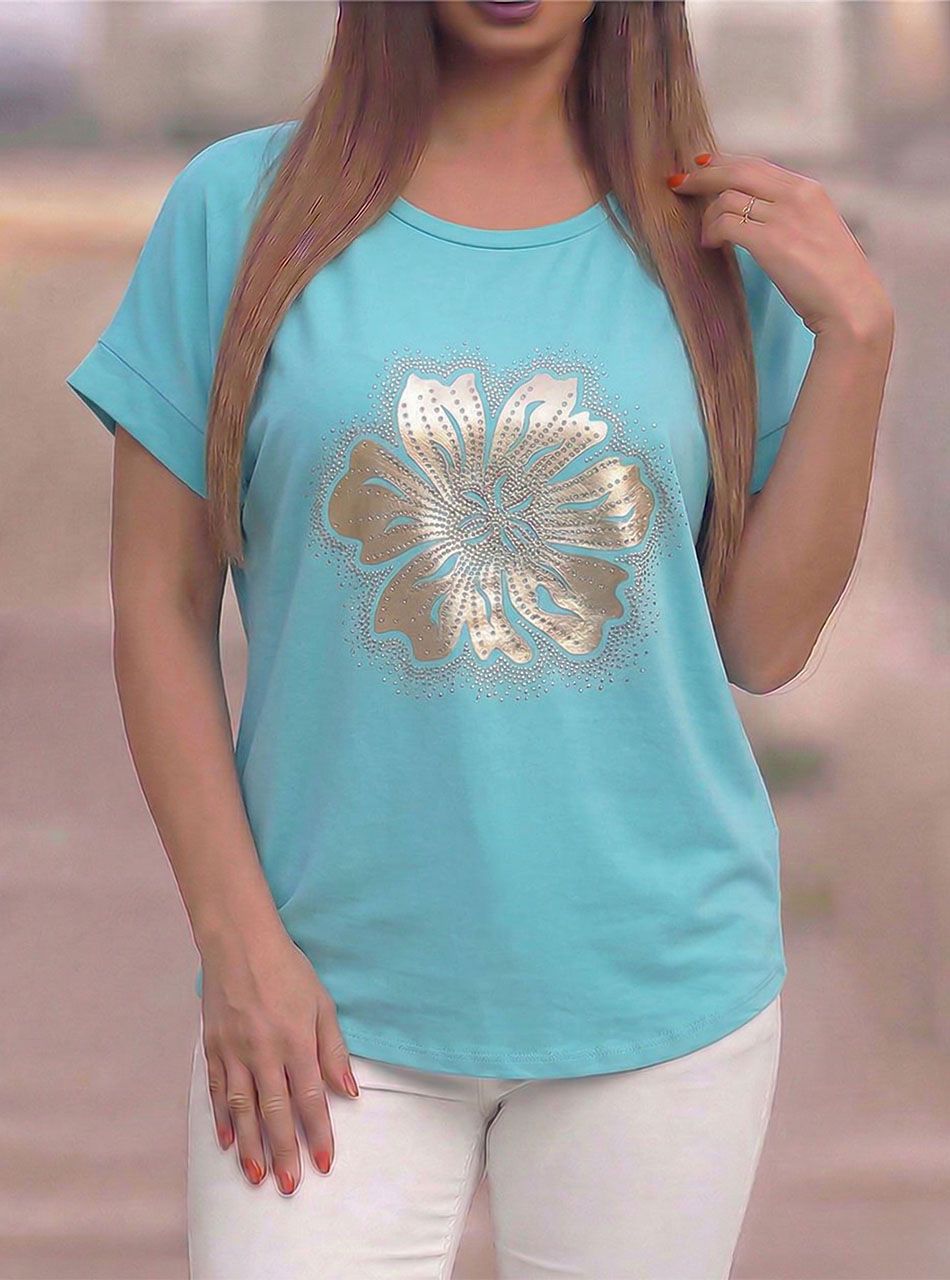 Strasszos, virág mintás felső (vízzöld)