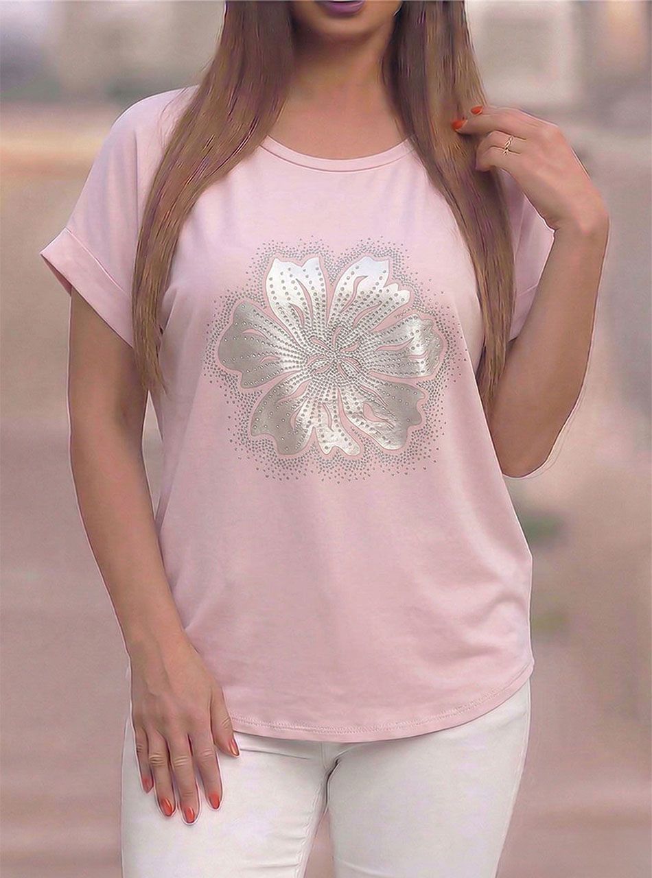 Strasszos, virág mintás felső (rózsaszín)