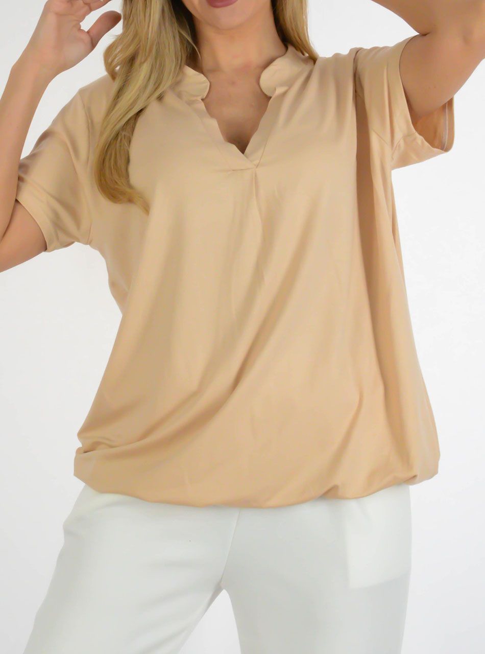 YesStory V nyakú, gumis aljú felső (bézs)