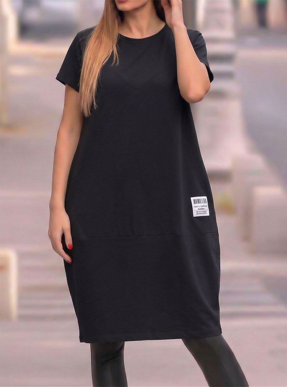 Egyszínű, zsebes hagymaruha (fekete)