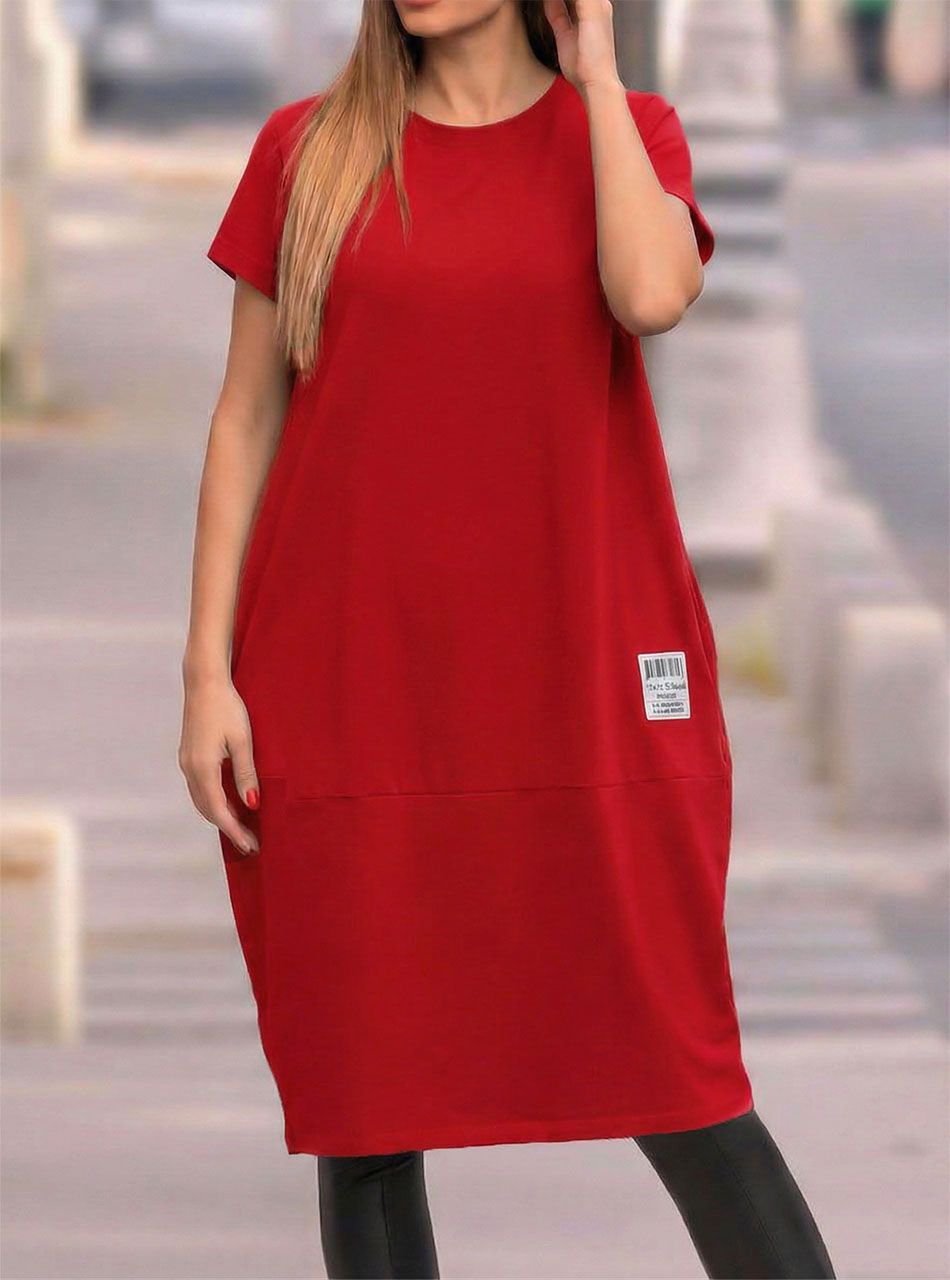 Egyszínű, zsebes hagymaruha (piros)