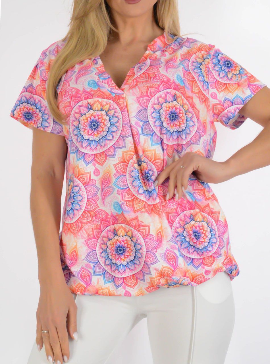 YesStory V nyakú, gumis aljú mintás felső I.