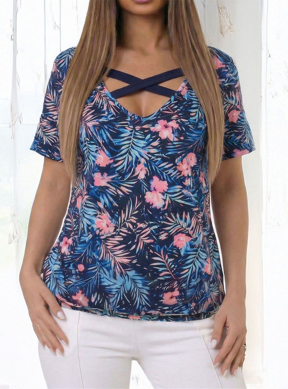 YesStory, keresztpántos gumis aljú mintás felső I.