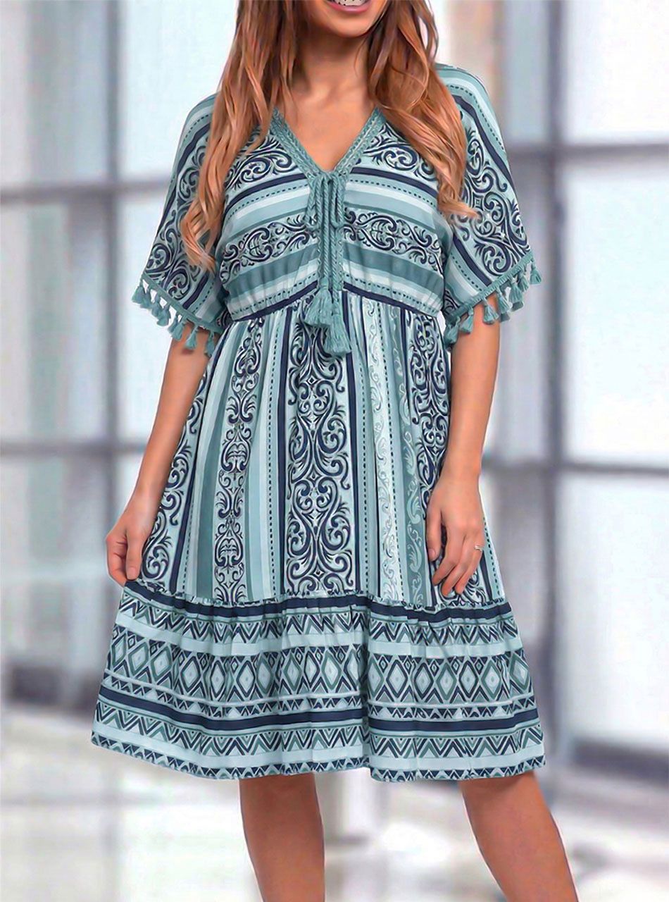 Amy, V nyakú mintás ruha (zöld)