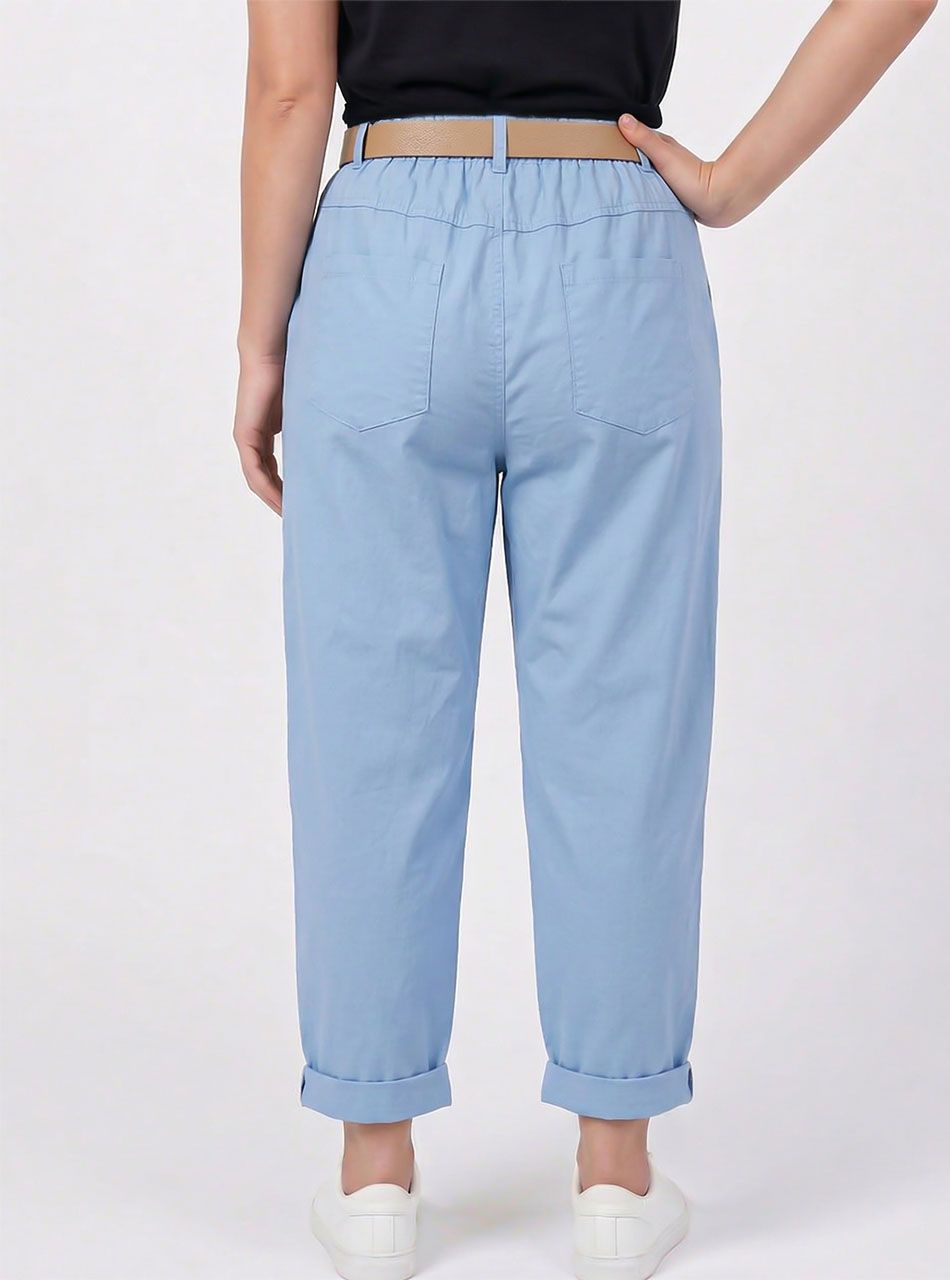 Derekán feliratos, öves nadrág (világoskék)