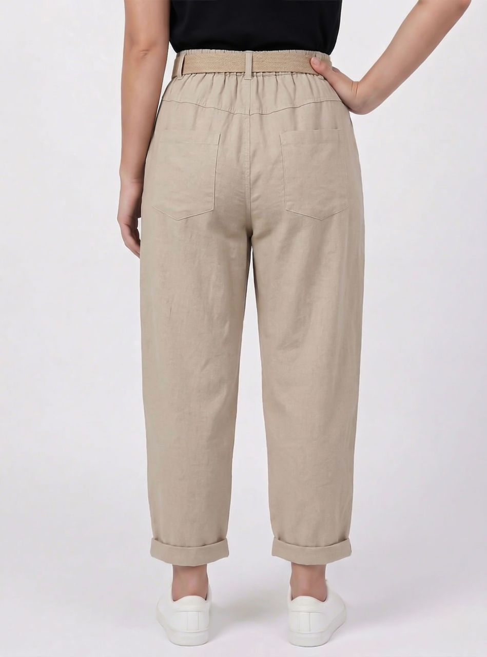 Derekán feliratos, öves nadrág (bézs)