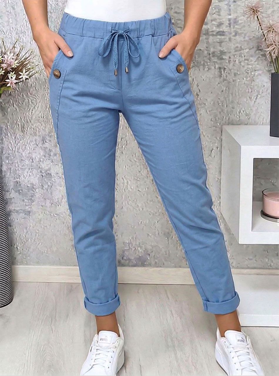 Gombdíszes, zsebes nadrág (farmerkék)