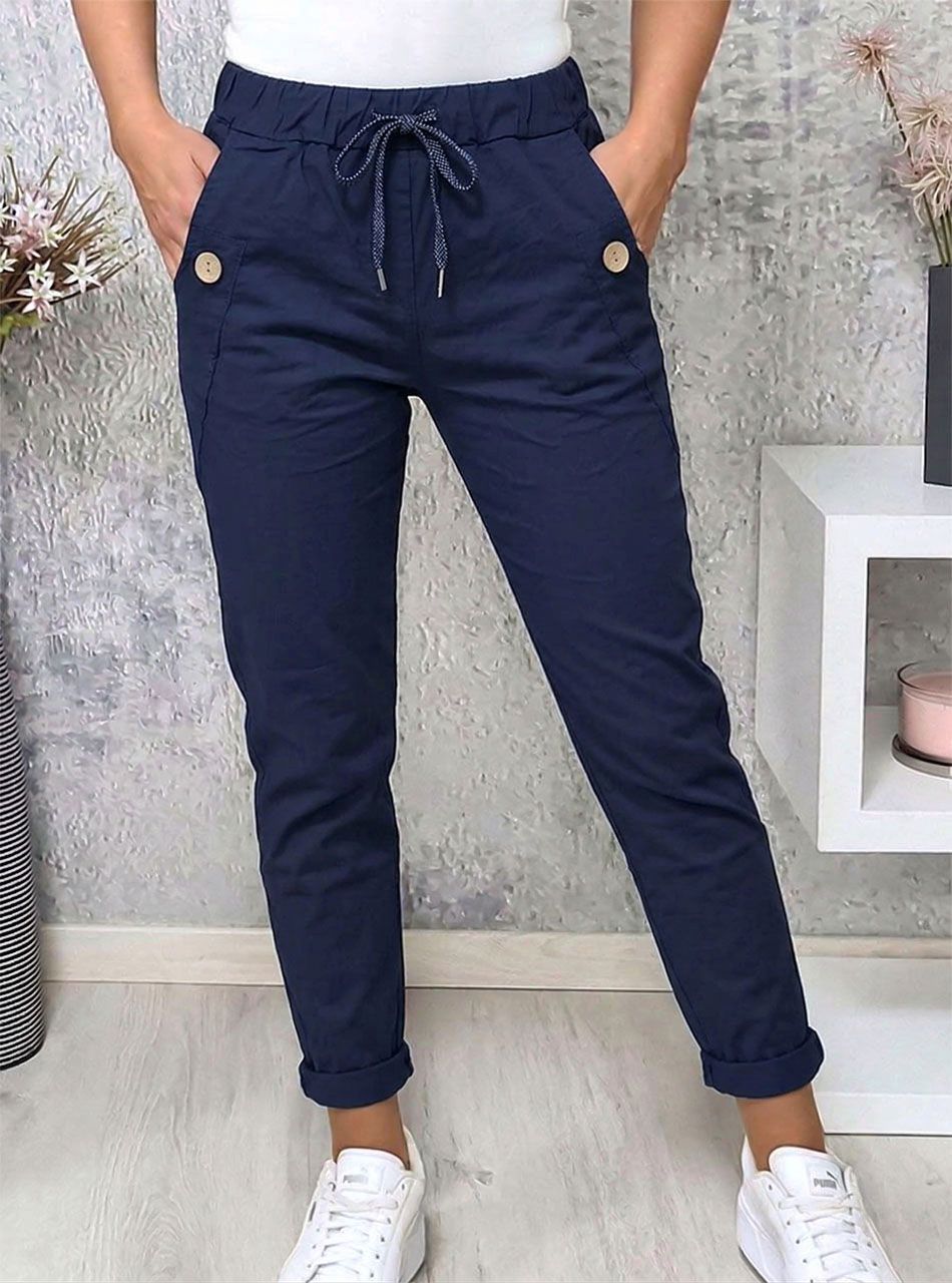 Gombdíszes, zsebes nadrág (sötétkék)