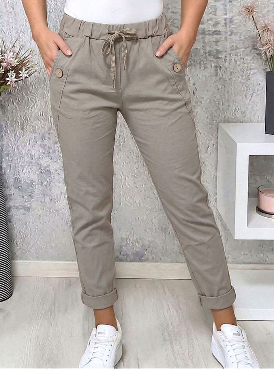 Gombdíszes, zsebes nadrág (tejeskávé)