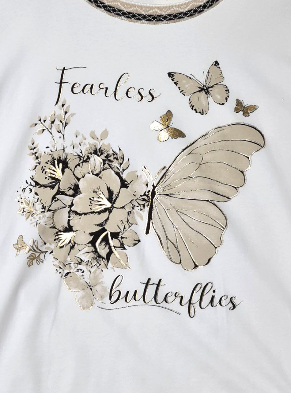 Pillangó mintás-feliratos felső (bézs)