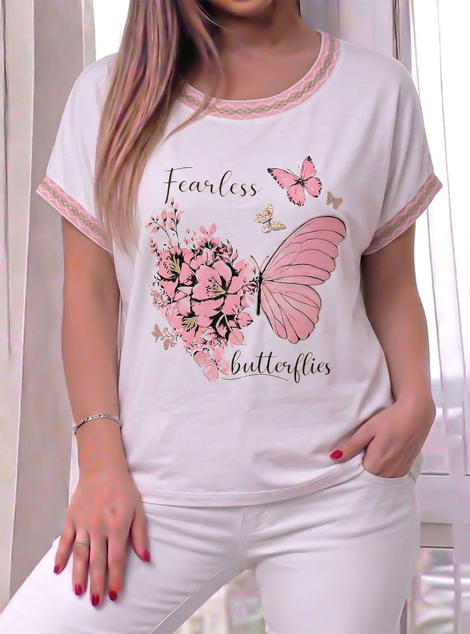 Pillangó mintás-feliratos felső (rózsaszín)
