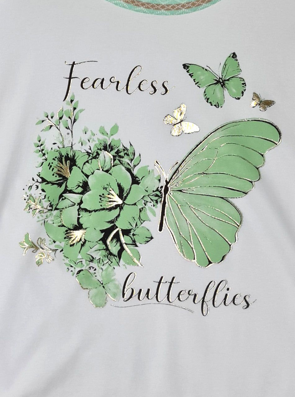 Pillangó mintás-feliratos felső (világoszöld)