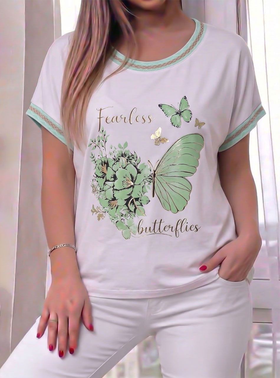 Pillangó mintás-feliratos felső (világoszöld)