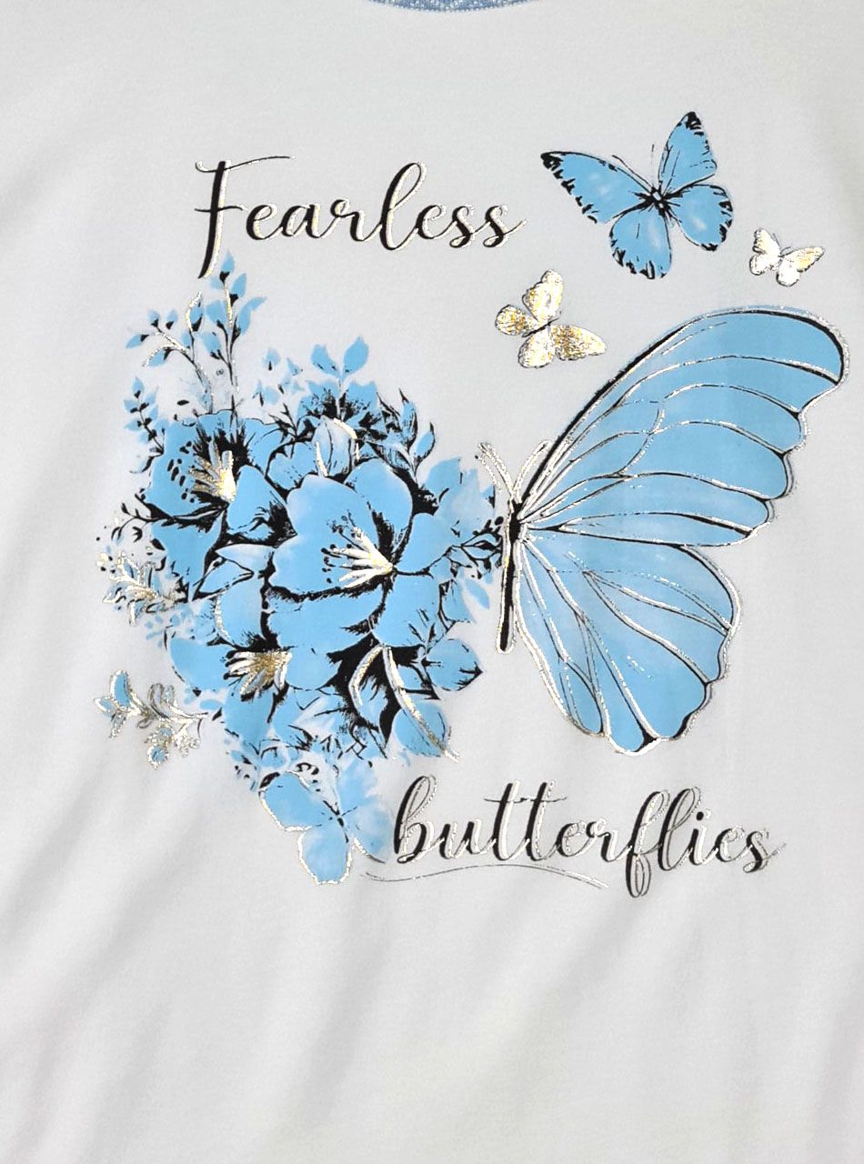 Pillangó mintás-feliratos felső (világoskék)