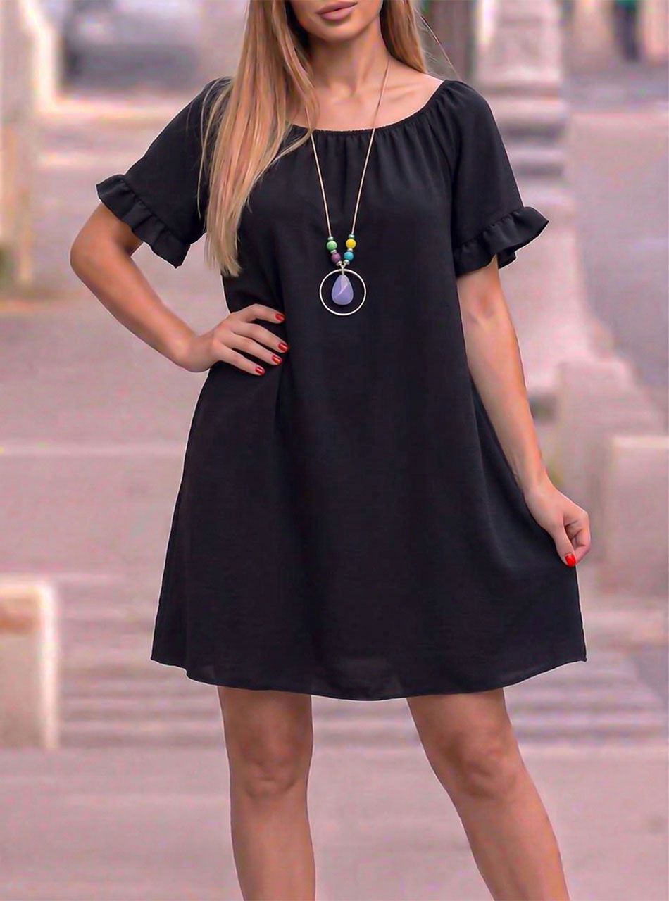 Kate, fodros ujjú ruha nyaklánccal (fekete)