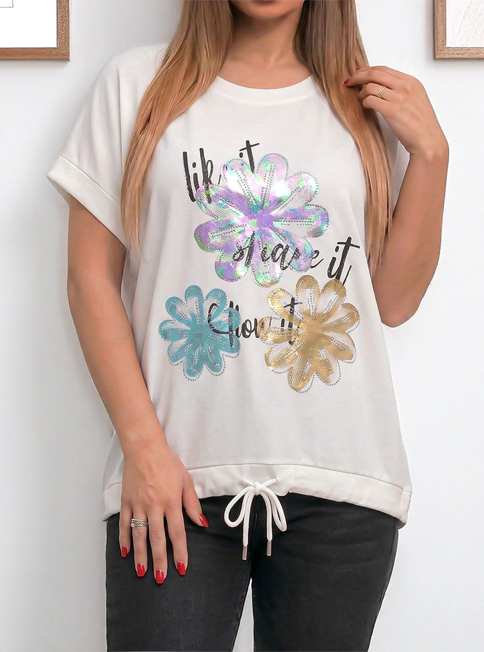 Alján köthető, strasszos-mintás felső (fehér)