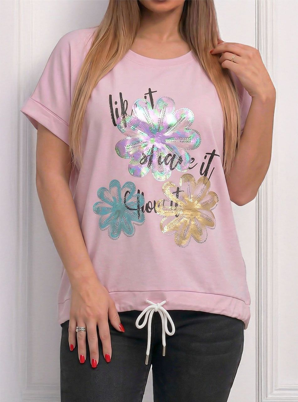 Alján köthető, strasszos-mintás felső (rózsaszín)