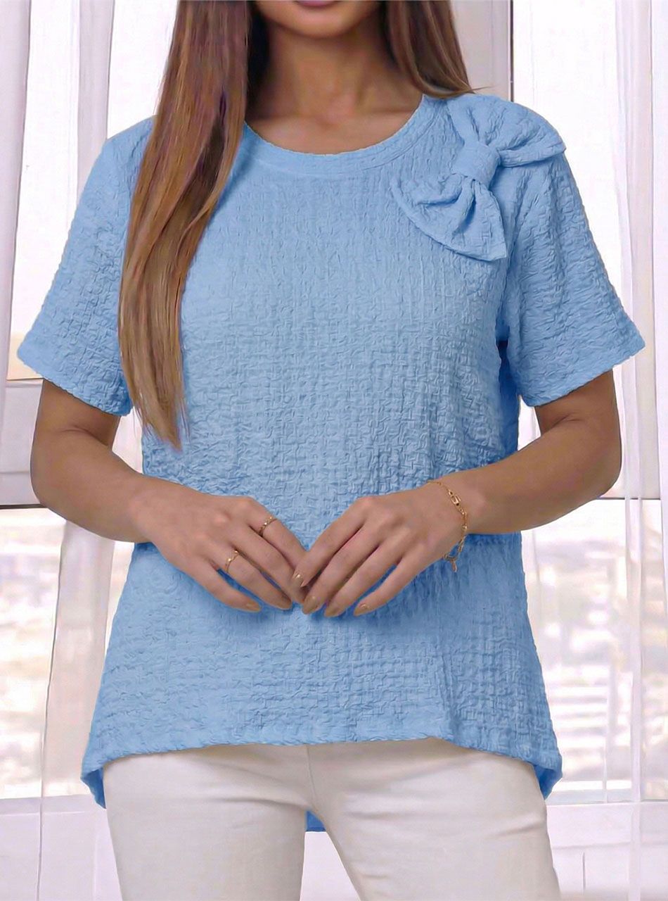 Vállán masnis, gyűrt anyagú felső (világoskék)