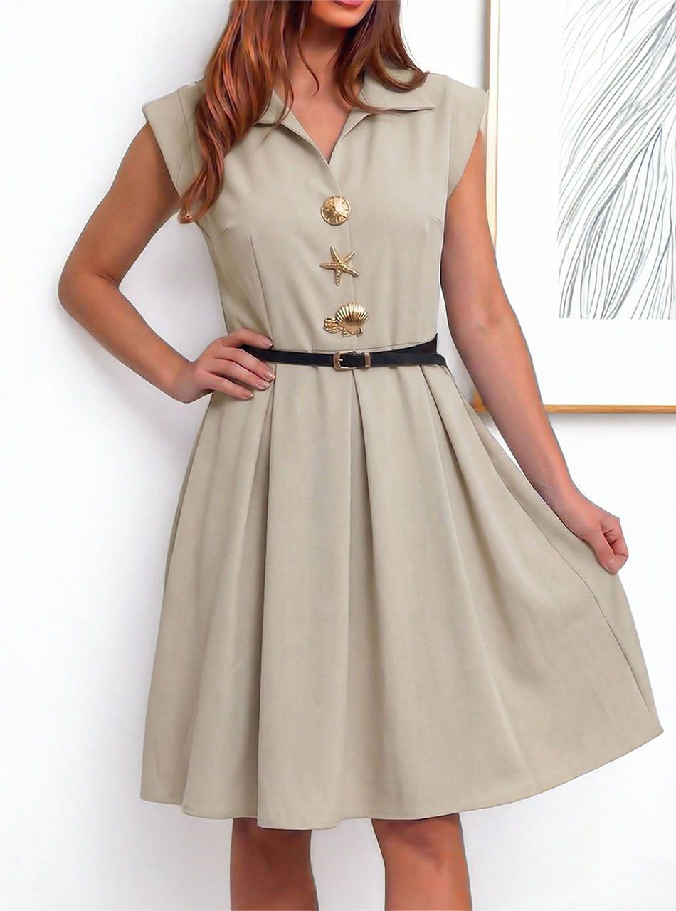 Brossdíszes ruha övvel (bézs)