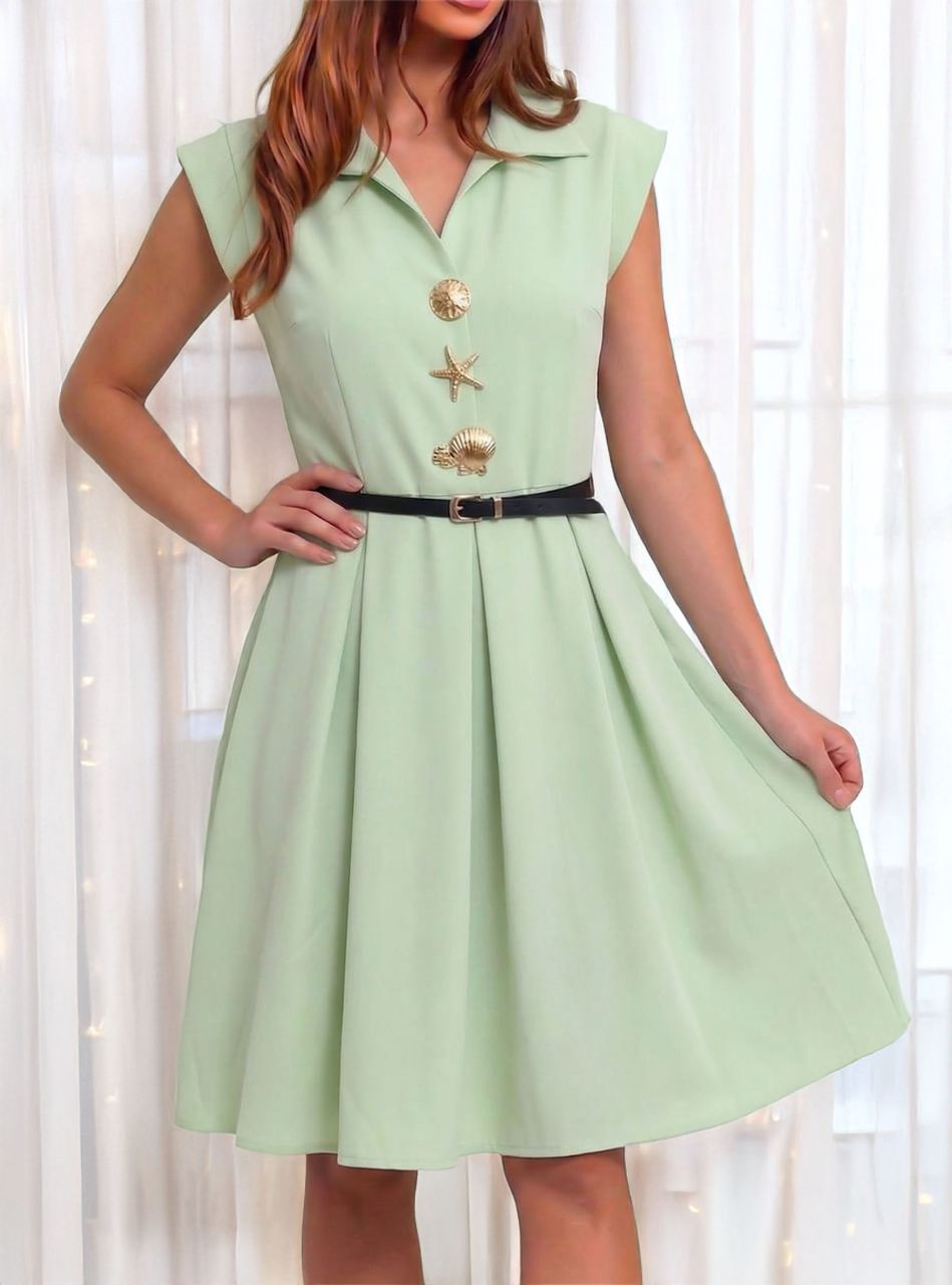 Brossdíszes ruha övvel (világoszöld)