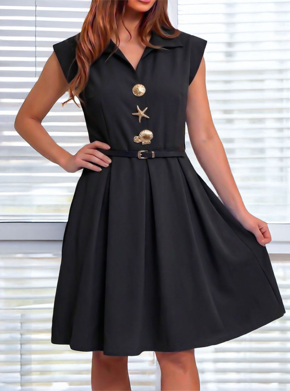 Brossdíszes ruha övvel (fekete)