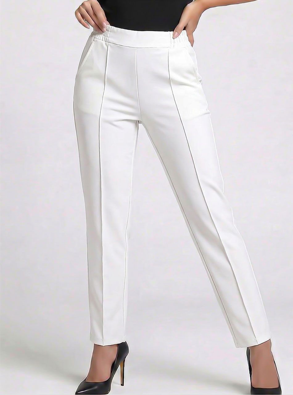 Tűzött elejű, zsebes nadrág (krémfehér)